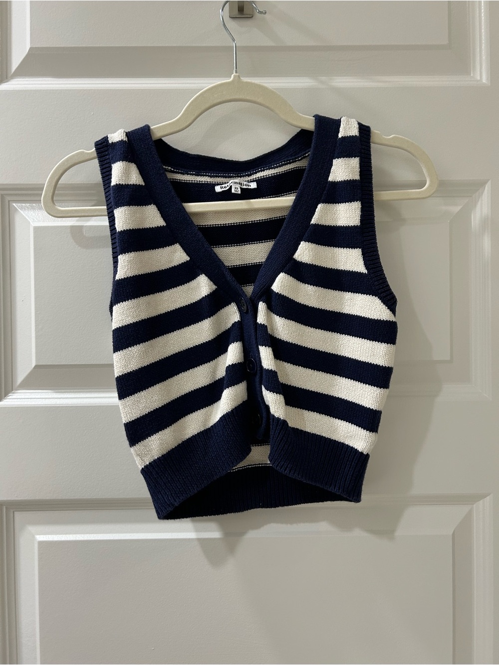 Reformation Stripped Navy & White Knit Vest